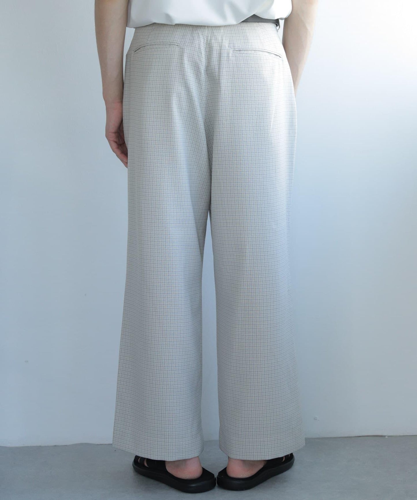 「套裝可搭配」「易打理」格紋亞麻感寬鬆闊腿褲