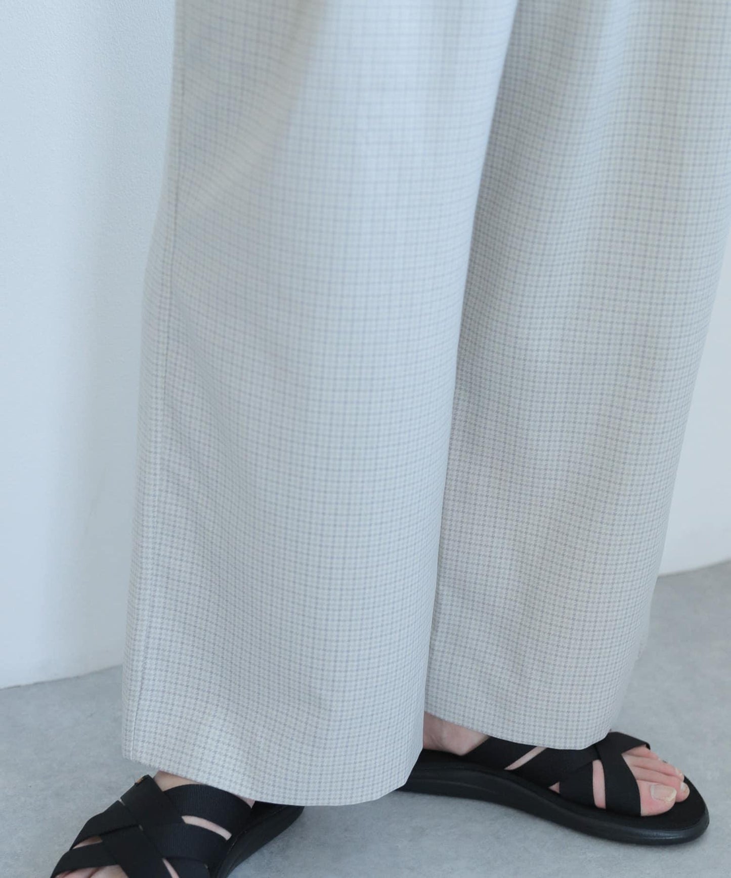 「套裝可搭配」「易打理」格紋亞麻感寬鬆闊腿褲