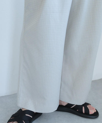 「套裝可搭配」「易打理」格紋亞麻感寬鬆闊腿褲