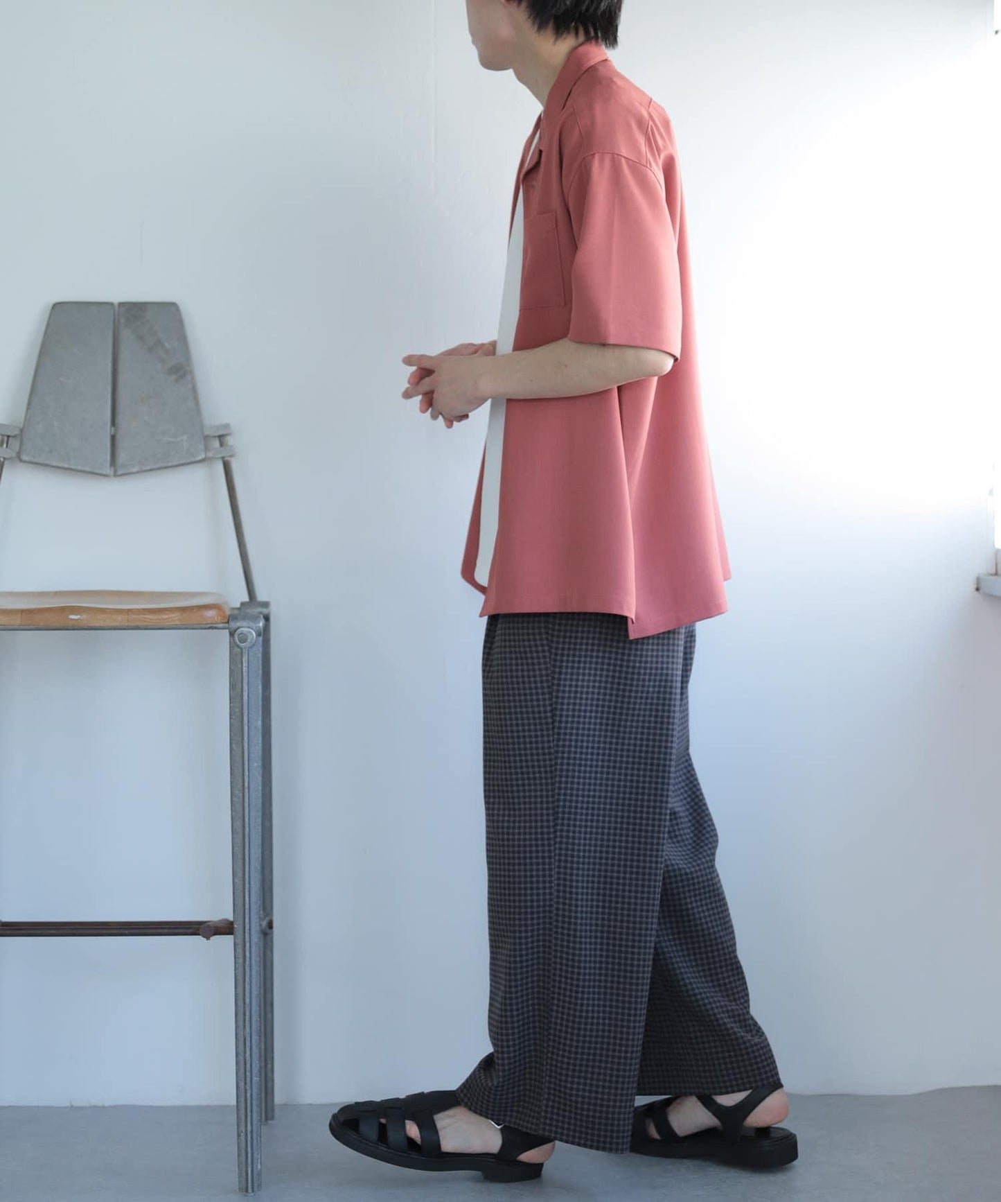 「套裝可搭配」「易打理」格紋亞麻感寬鬆闊腿褲