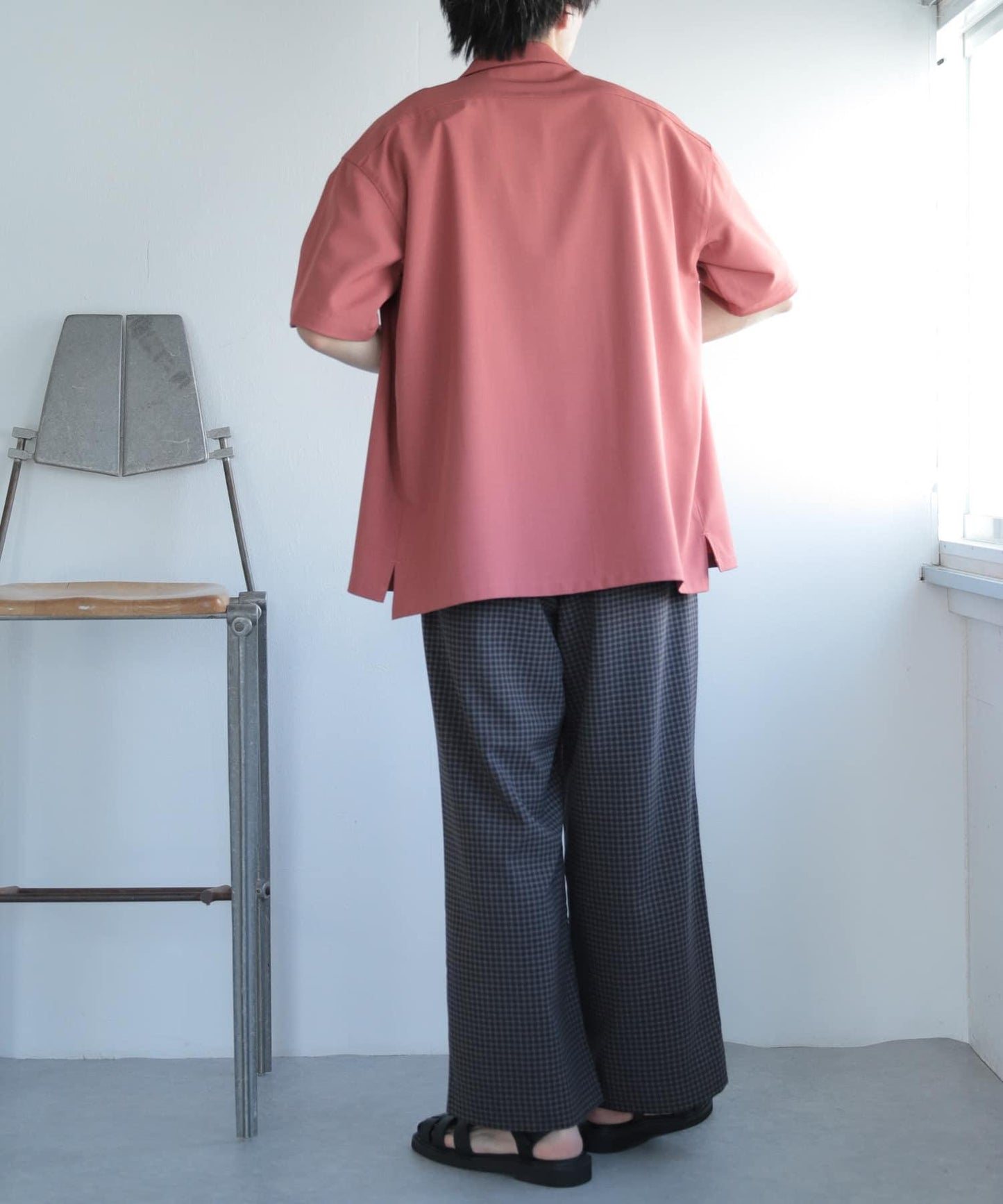 「套裝可搭配」「易打理」格紋亞麻感寬鬆闊腿褲