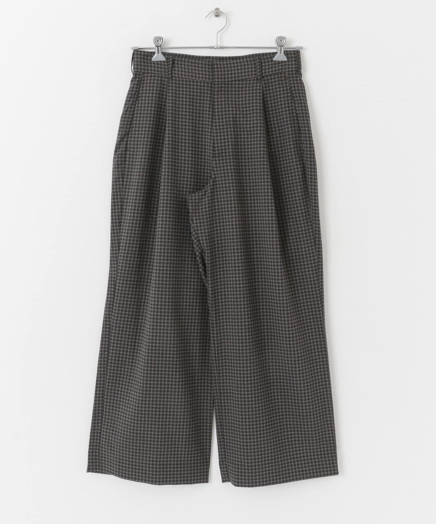 「套裝可搭配」「易打理」格紋亞麻感寬鬆闊腿褲