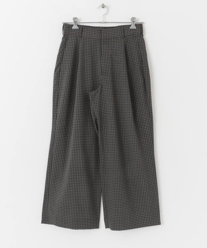 「套裝可搭配」「易打理」格紋亞麻感寬鬆闊腿褲