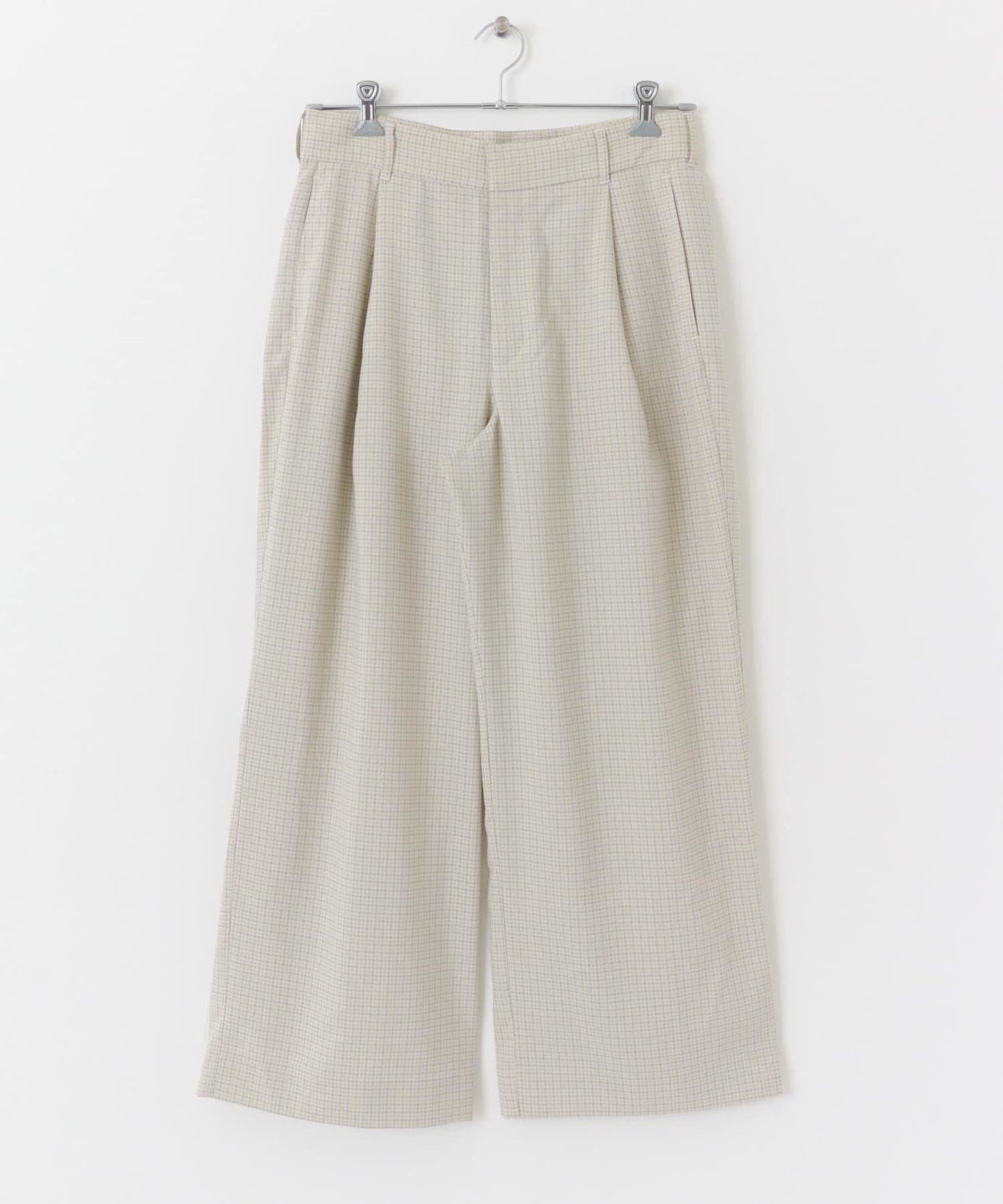 「套裝可搭配」「易打理」格紋亞麻感寬鬆闊腿褲