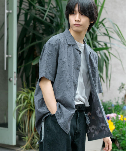 佩斯利印花開領襯衫（五分袖）