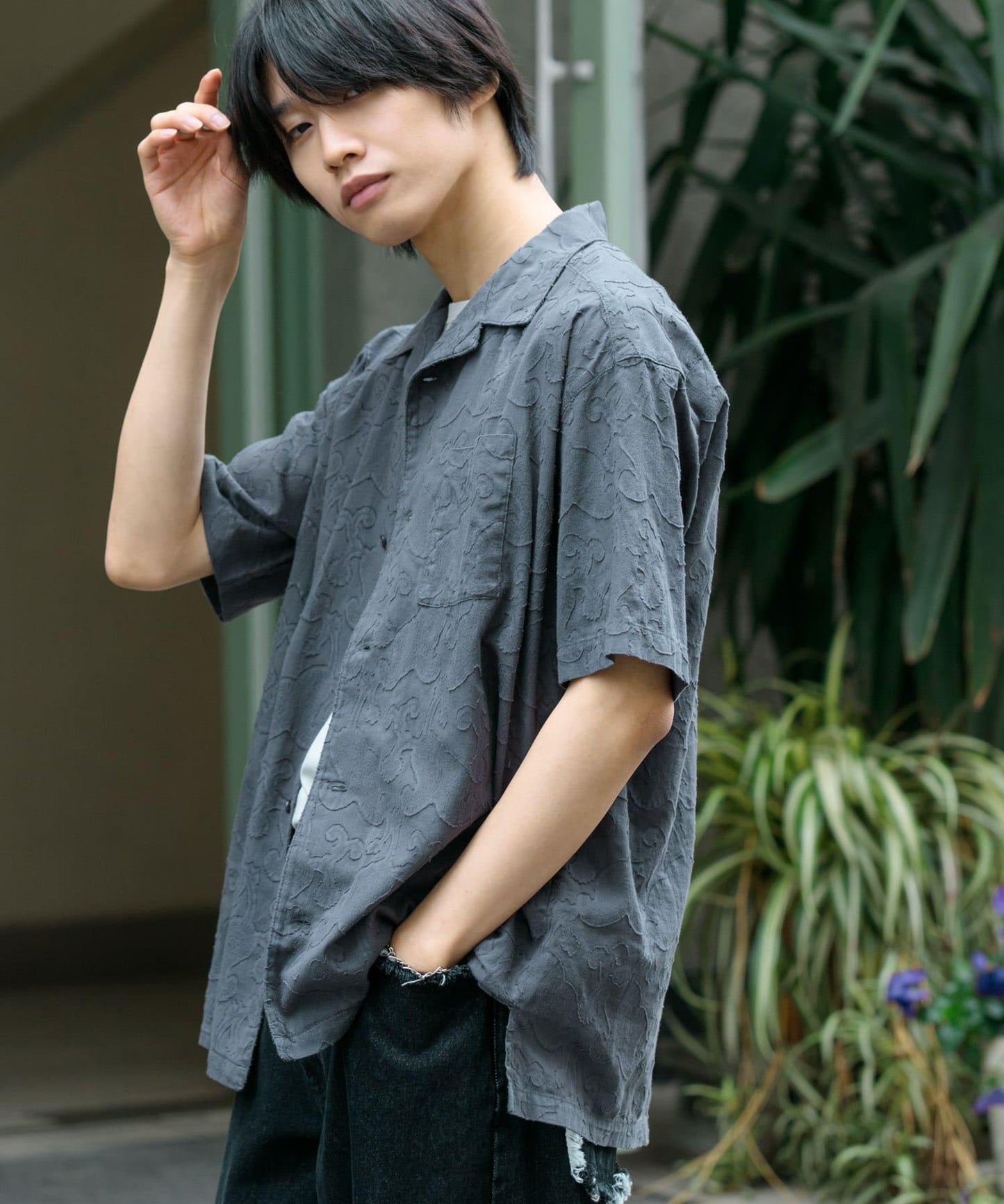 佩斯利印花開領襯衫（五分袖）