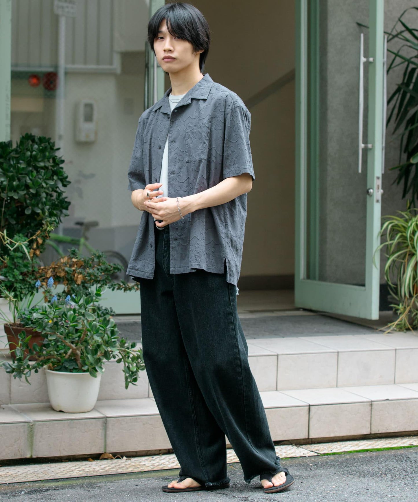 佩斯利印花開領襯衫（五分袖）