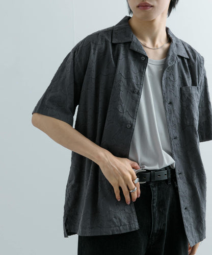 佩斯利印花開領襯衫（五分袖）