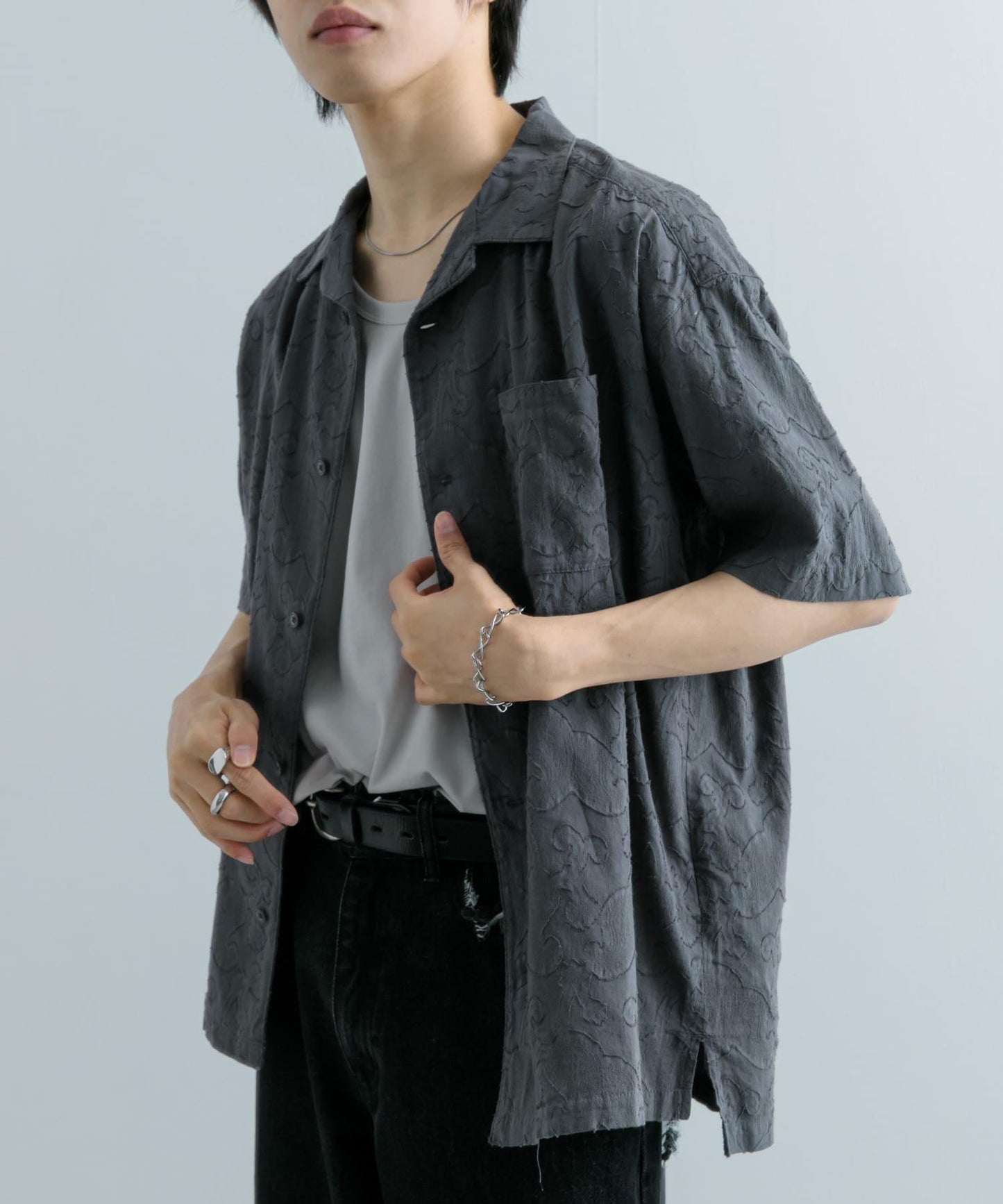 佩斯利印花開領襯衫（五分袖）