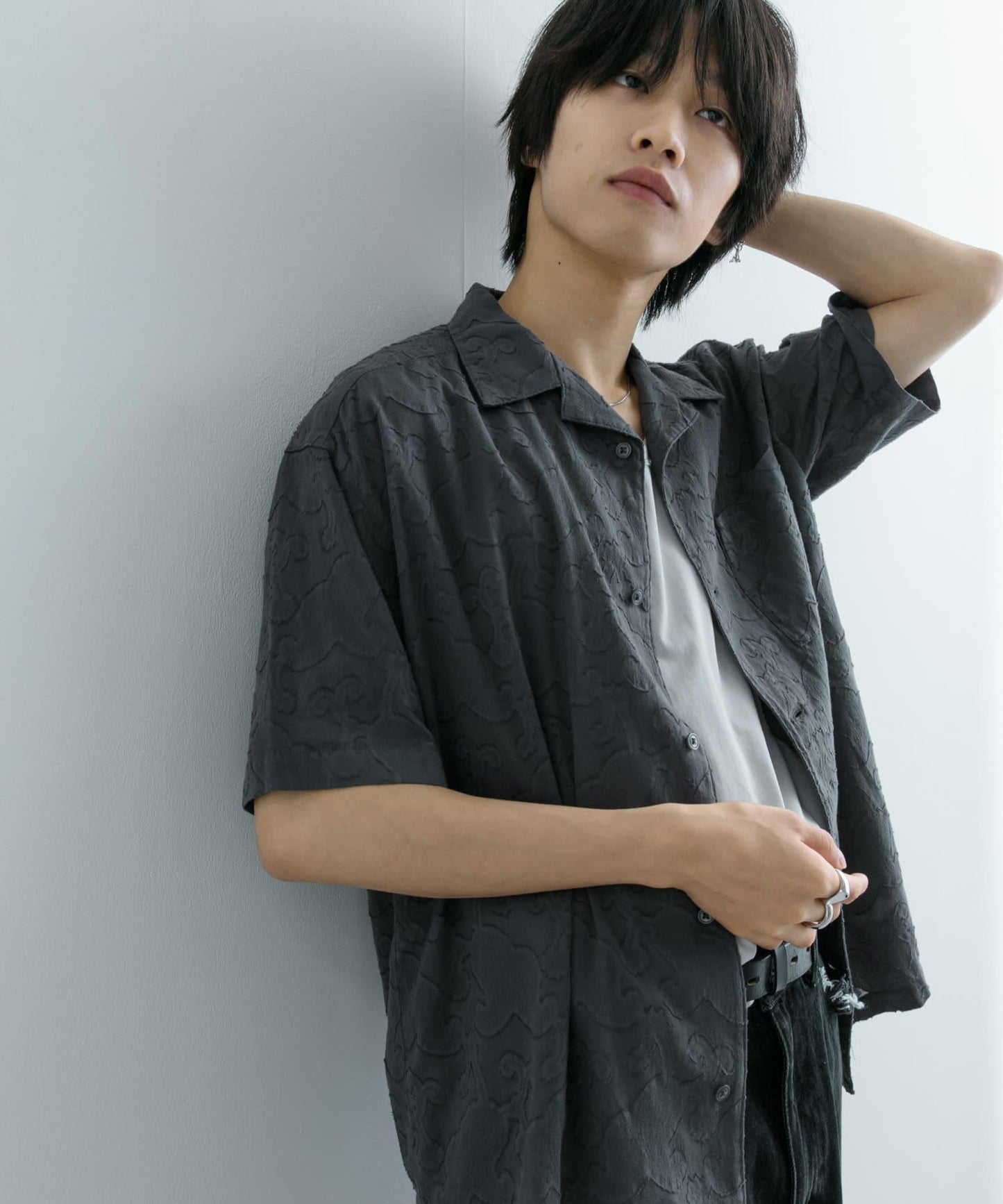 佩斯利印花開領襯衫（五分袖）