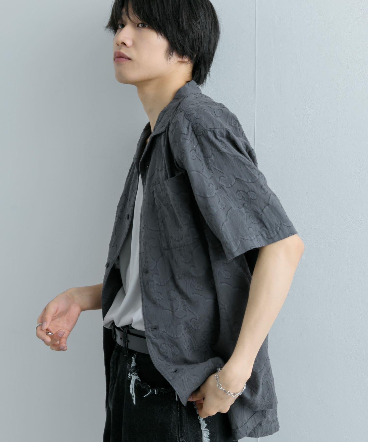 佩斯利印花開領襯衫（五分袖）