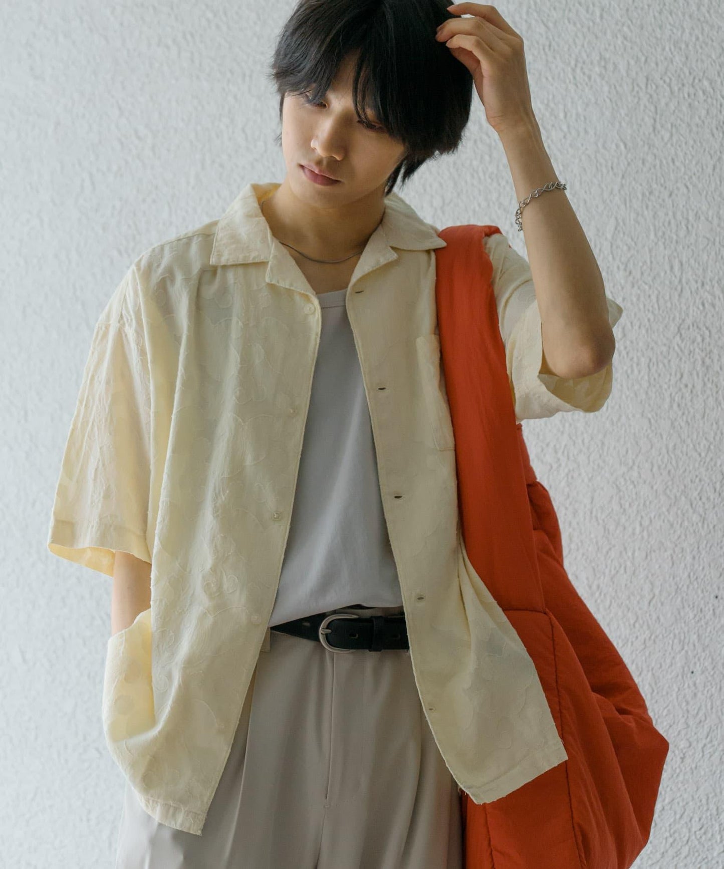 佩斯利印花開領襯衫（五分袖）