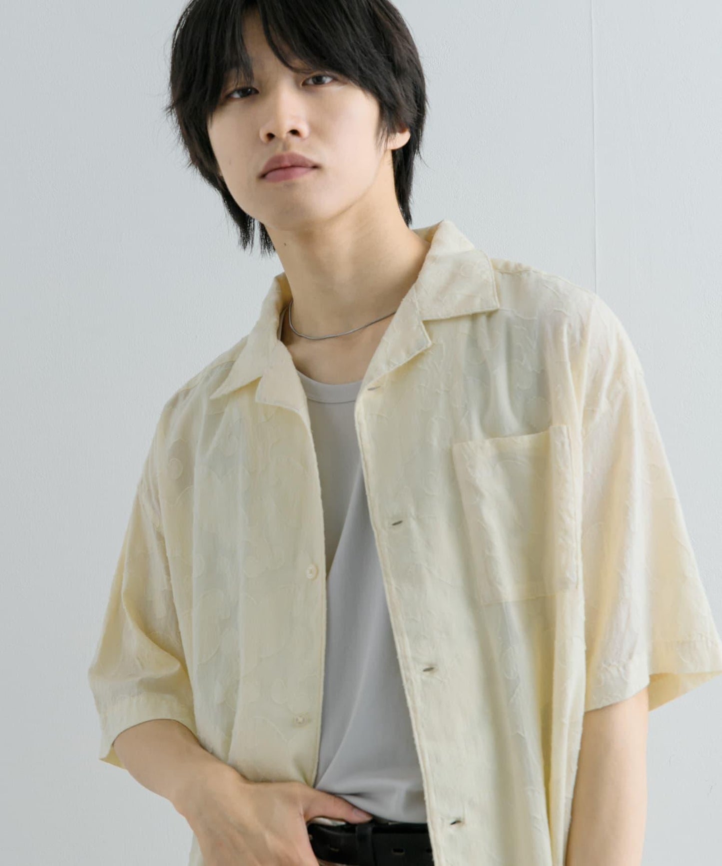 佩斯利印花開領襯衫（五分袖）