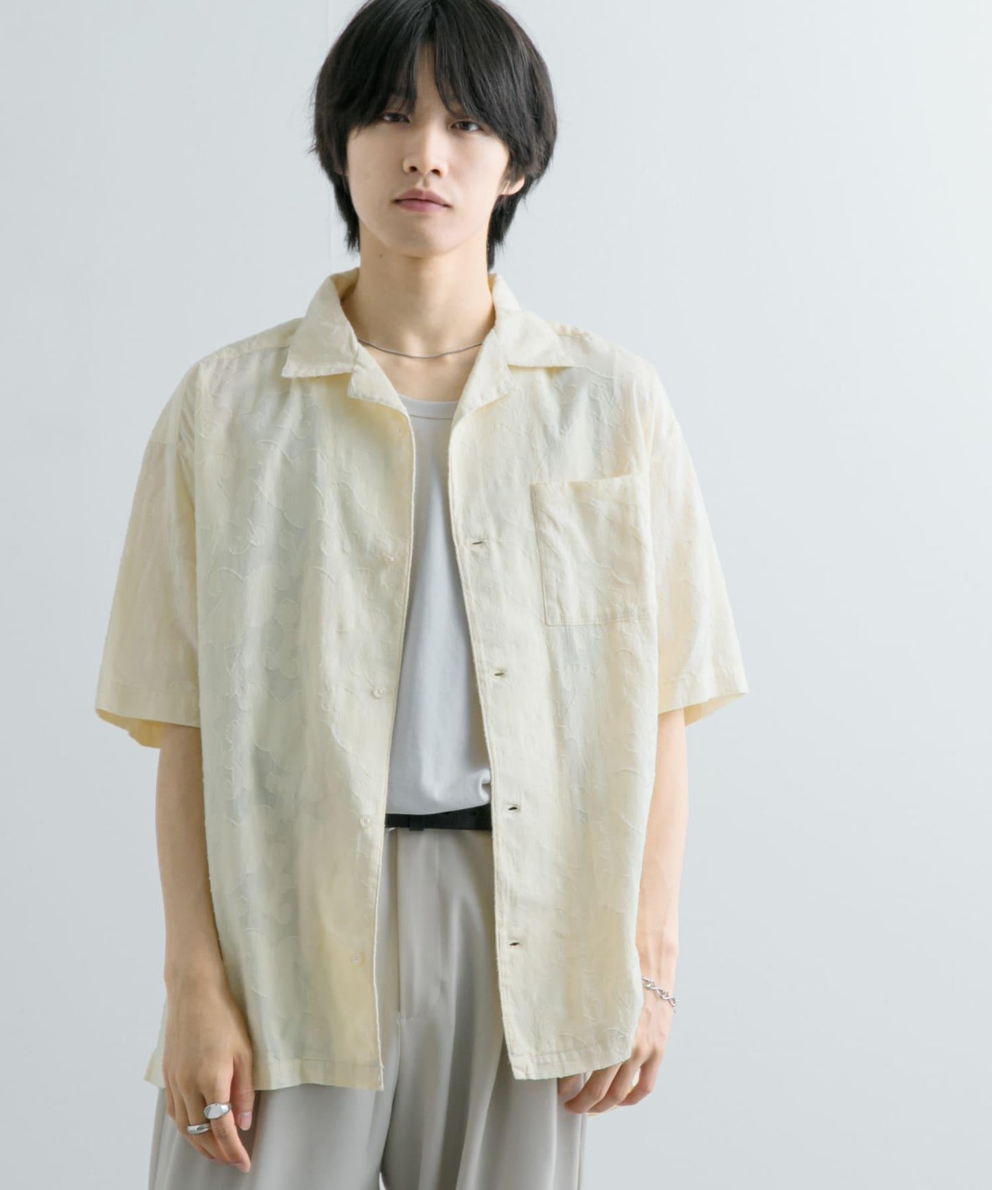 佩斯利印花開領襯衫（五分袖）