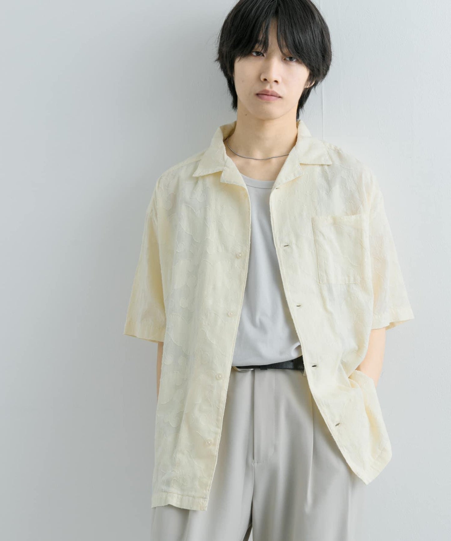 佩斯利印花開領襯衫（五分袖）