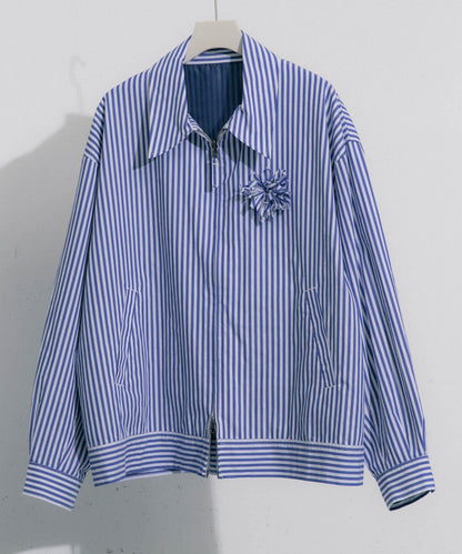 hxcyyd × SOP 條紋花卉胸花襯衫夾克（男女同款）