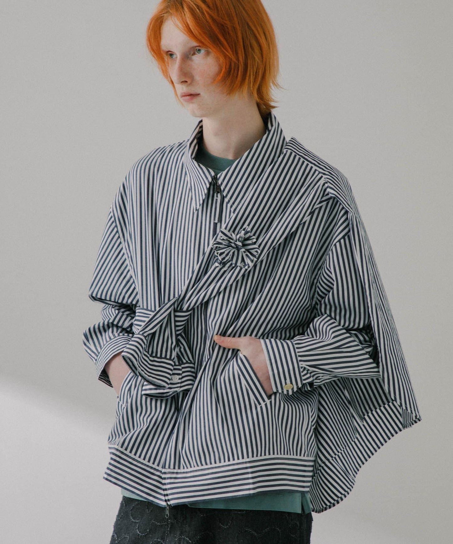 hxcyyd × SOP 條紋花卉胸花襯衫夾克（男女同款）