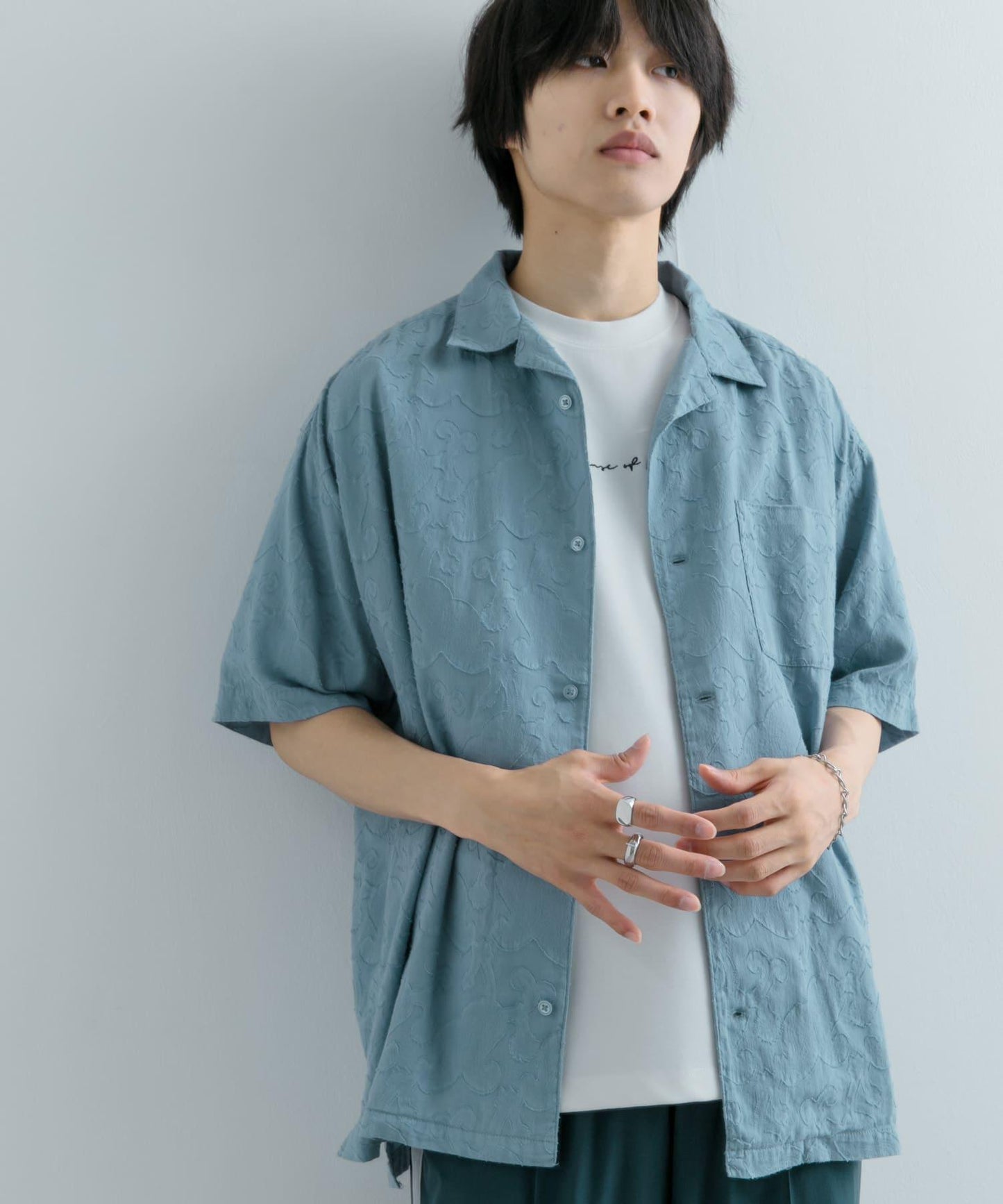 佩斯利印花開領襯衫（五分袖）