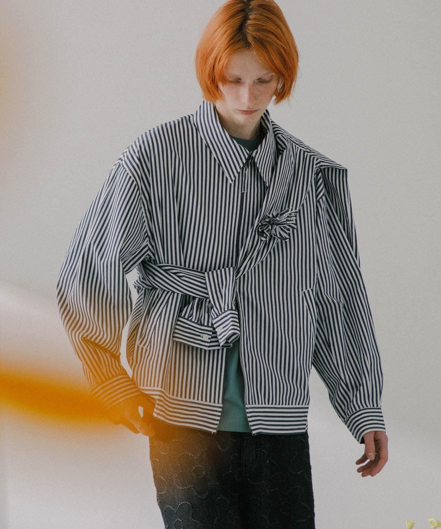 hxcyyd × SOP 條紋花卉胸花襯衫夾克（男女同款）