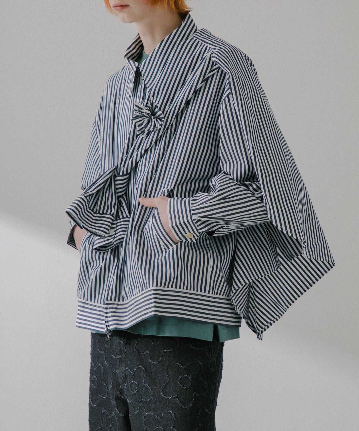 hxcyyd × SOP 條紋花卉胸花襯衫夾克（男女同款）