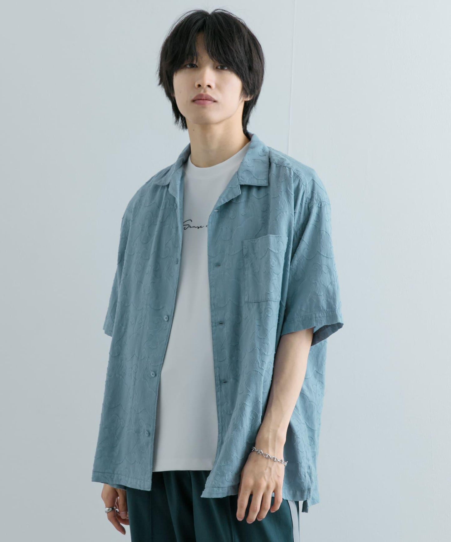 佩斯利印花開領襯衫（五分袖）