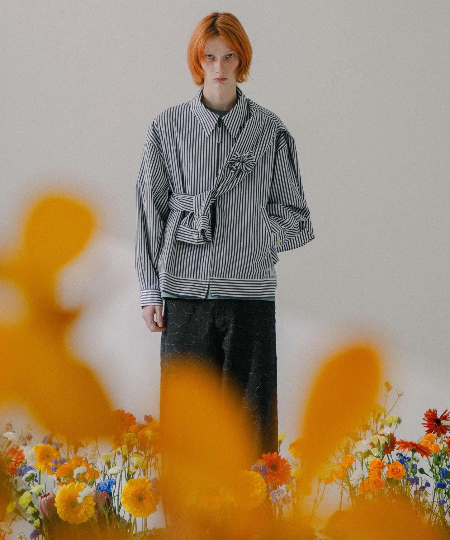 hxcyyd × SOP 條紋花卉胸花襯衫夾克（男女同款）