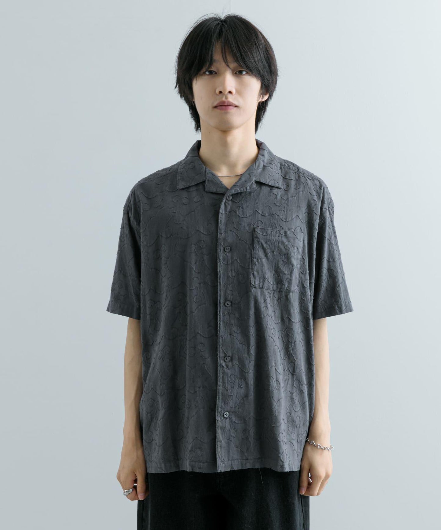 佩斯利印花開領襯衫（五分袖）