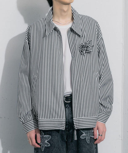 hxcyyd × SOP 條紋花卉胸花襯衫夾克（男女同款）