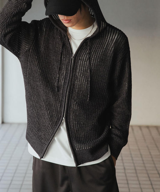 透視網紗連帽拉鍊外套