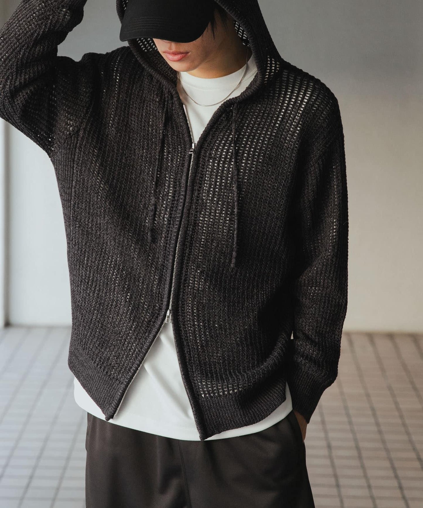 透視網紗連帽拉鍊外套