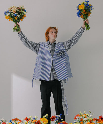 hxcyyd × SOP 條紋花卉胸花襯衫馬甲（男女同款）