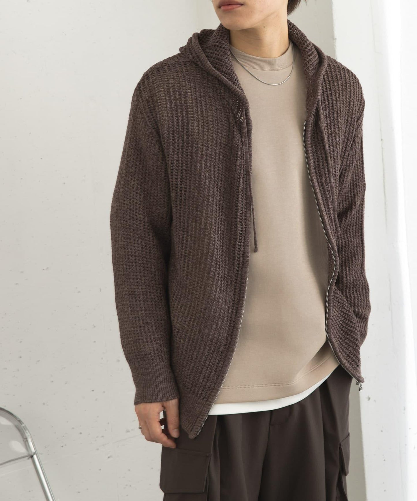 透視網紗連帽拉鍊外套