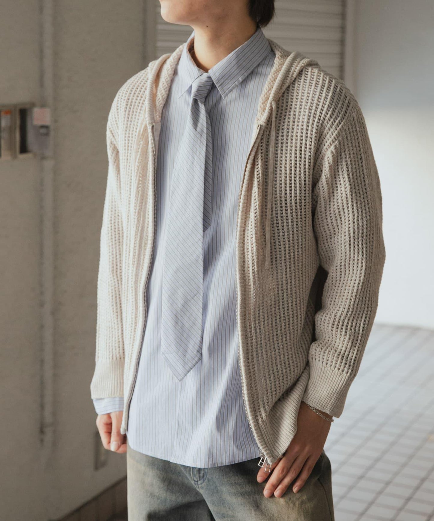 透視網紗連帽拉鍊外套