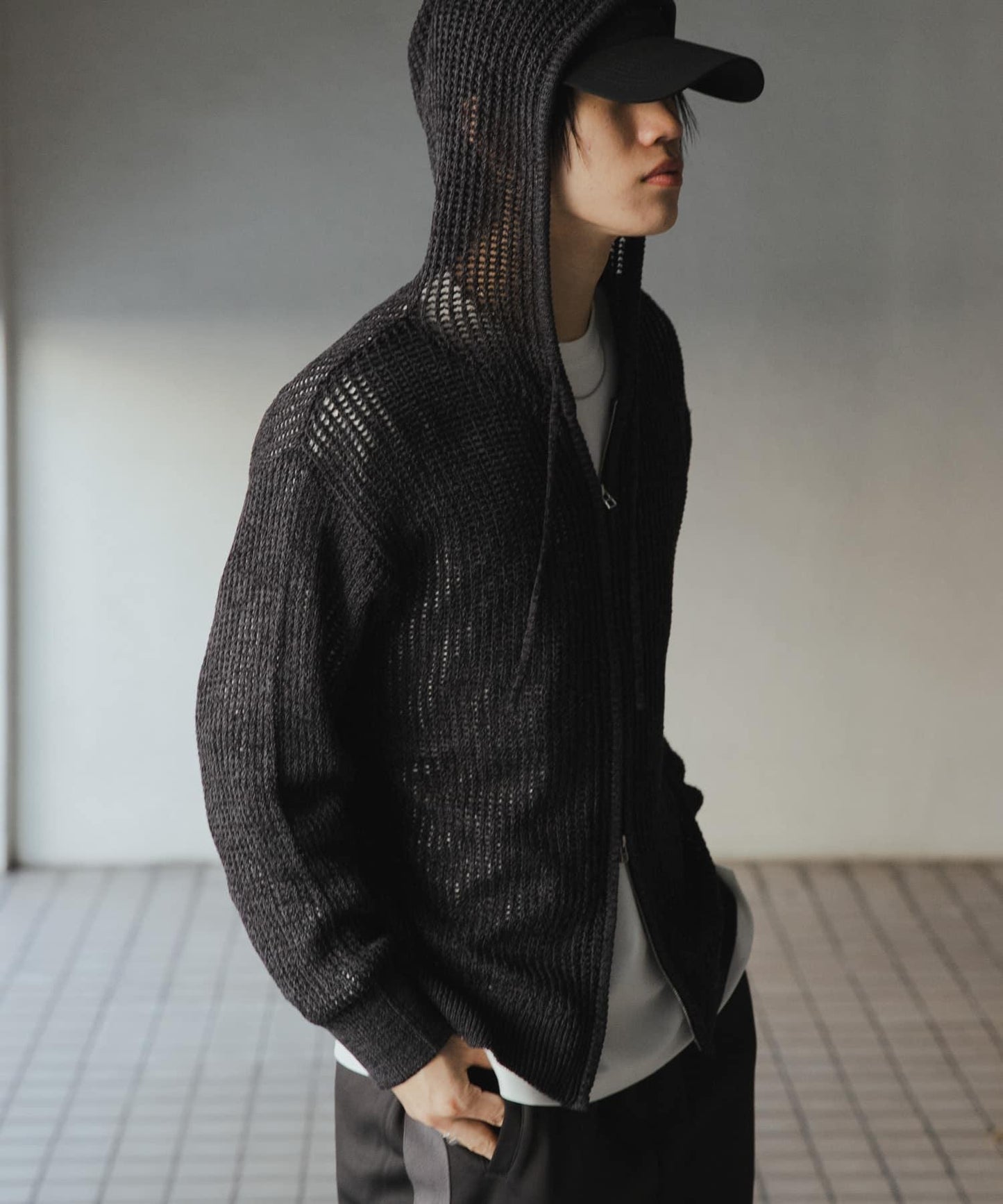 透視網紗連帽拉鍊外套