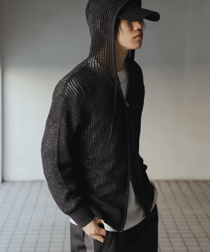 透視網紗連帽拉鍊外套