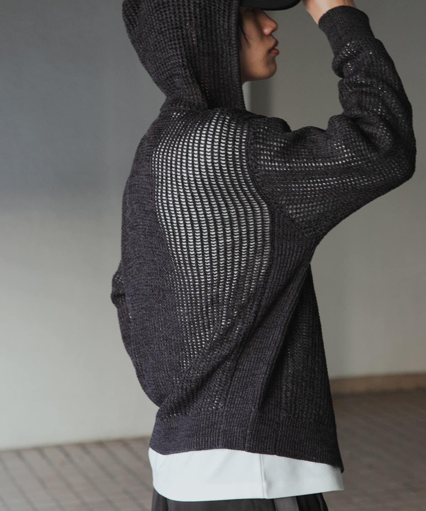 透視網紗連帽拉鍊外套