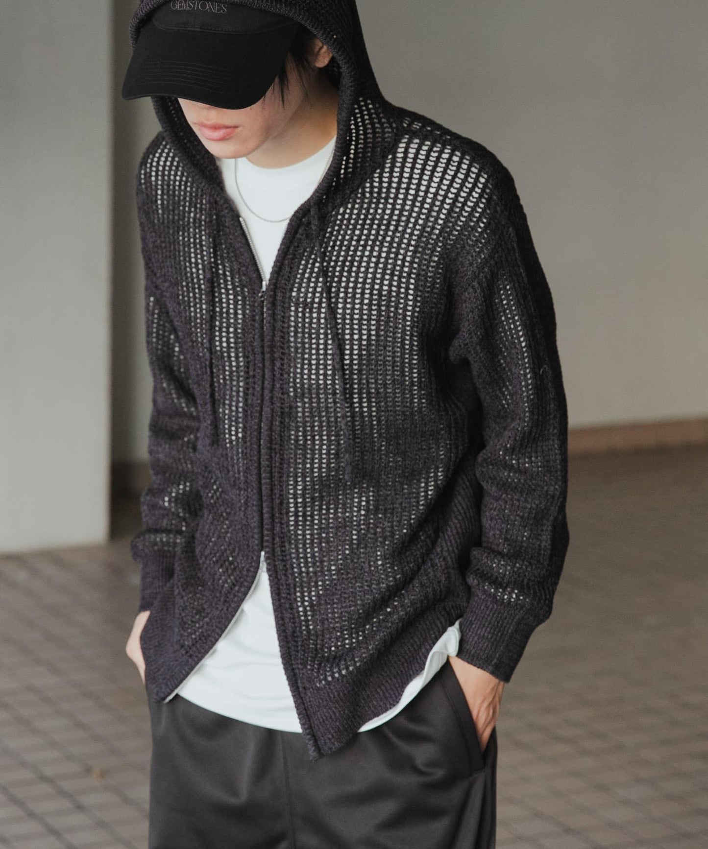 透視網紗連帽拉鍊外套