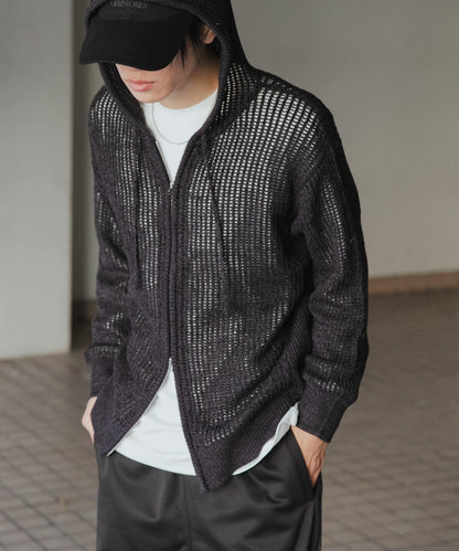 透視網紗連帽拉鍊外套