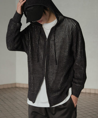 透視網紗連帽拉鍊外套