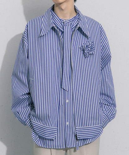 hxcyyd × SOP 條紋花卉胸花襯衫夾克（男女同款）