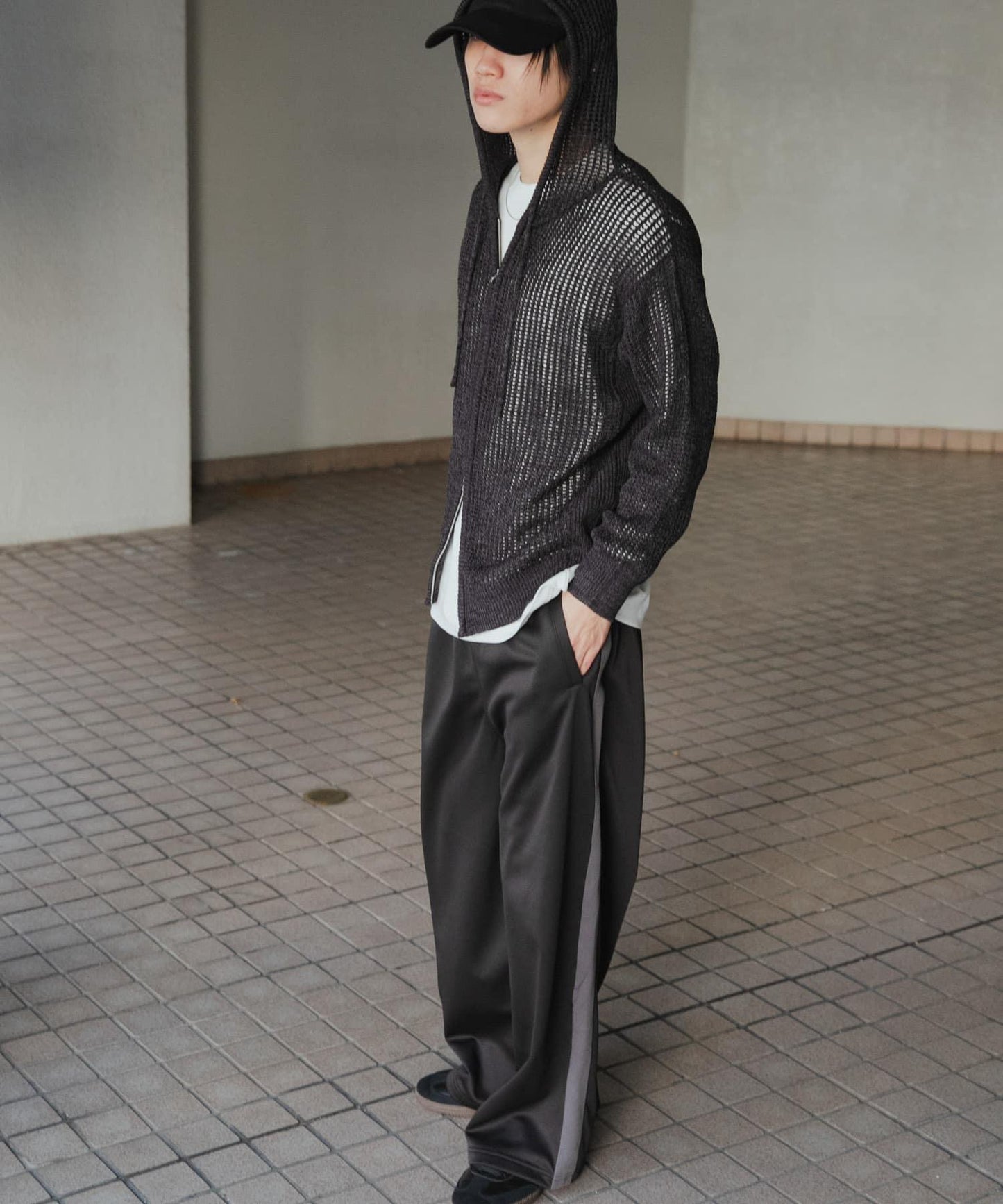 透視網紗連帽拉鍊外套