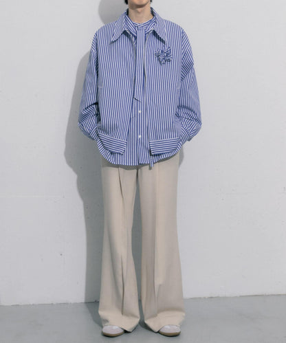 hxcyyd × SOP 條紋花卉胸花襯衫夾克（男女同款）