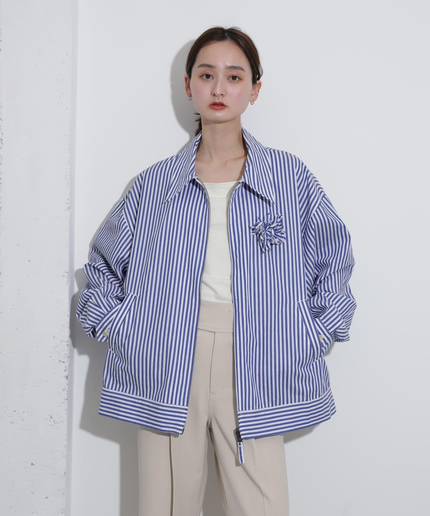 hxcyyd × SOP 條紋花卉胸花襯衫夾克（男女同款）