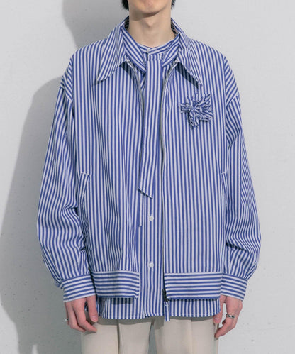 hxcyyd × SOP 條紋花卉胸花襯衫夾克（男女同款）