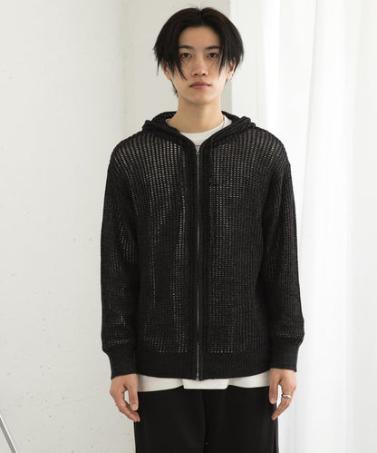 透視網紗連帽拉鍊外套