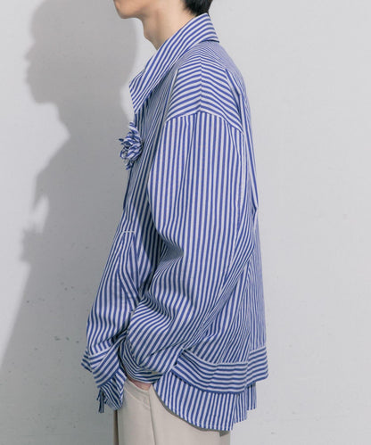 hxcyyd × SOP 條紋花卉胸花襯衫夾克（男女同款）