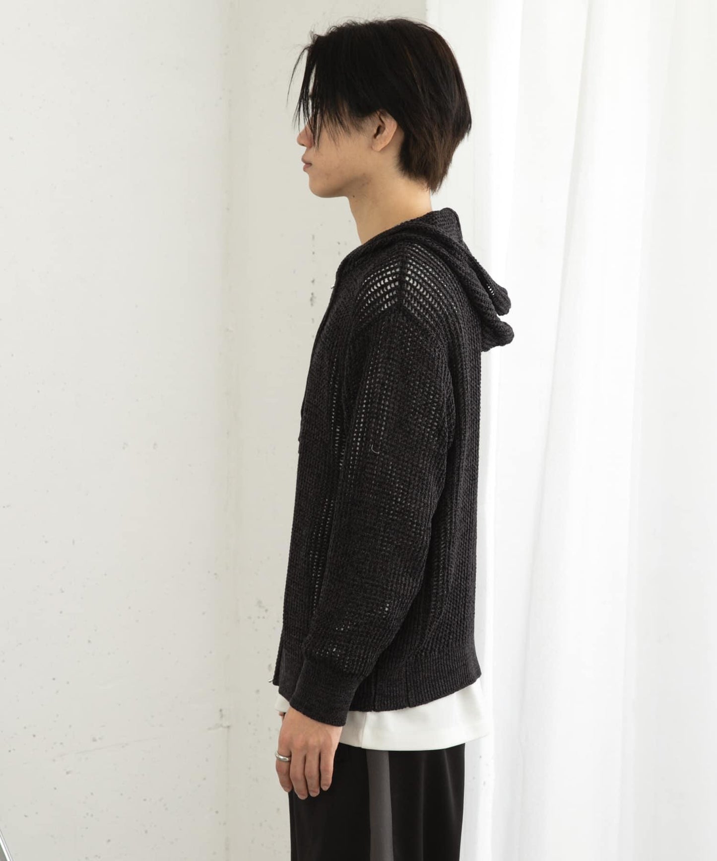 透視網紗連帽拉鍊外套