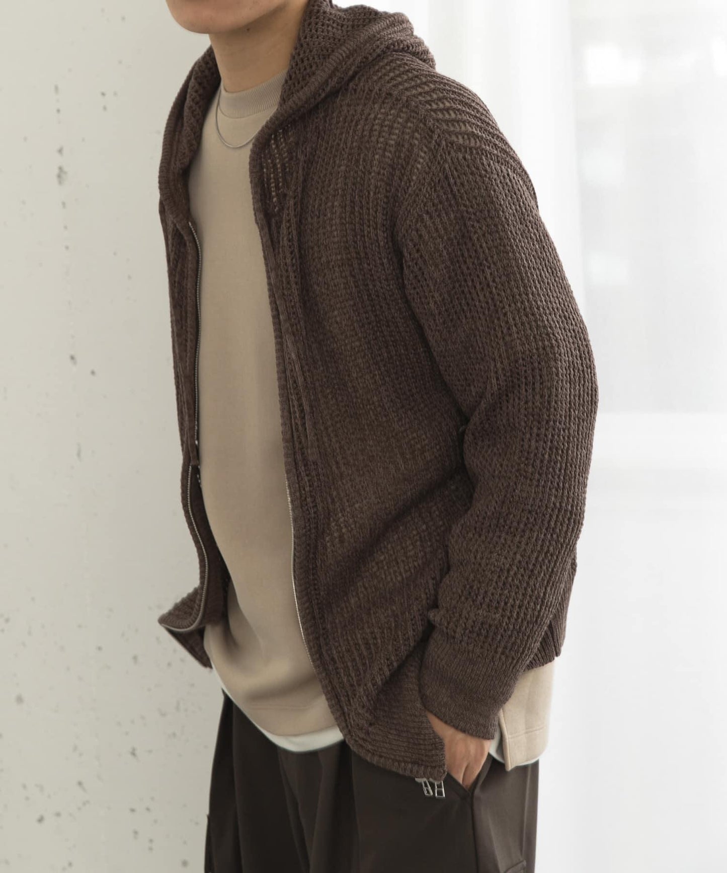 透視網紗連帽拉鍊外套