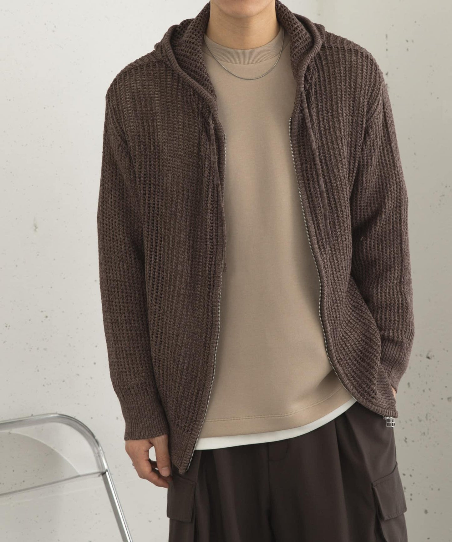 透視網紗連帽拉鍊外套