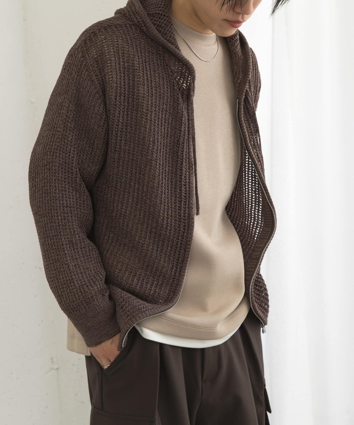 透視網紗連帽拉鍊外套